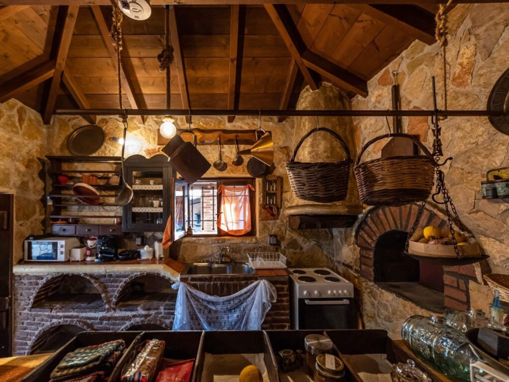 Rustic Wooden Kitchen at Vintage Stone House, a vacation rental in Greece