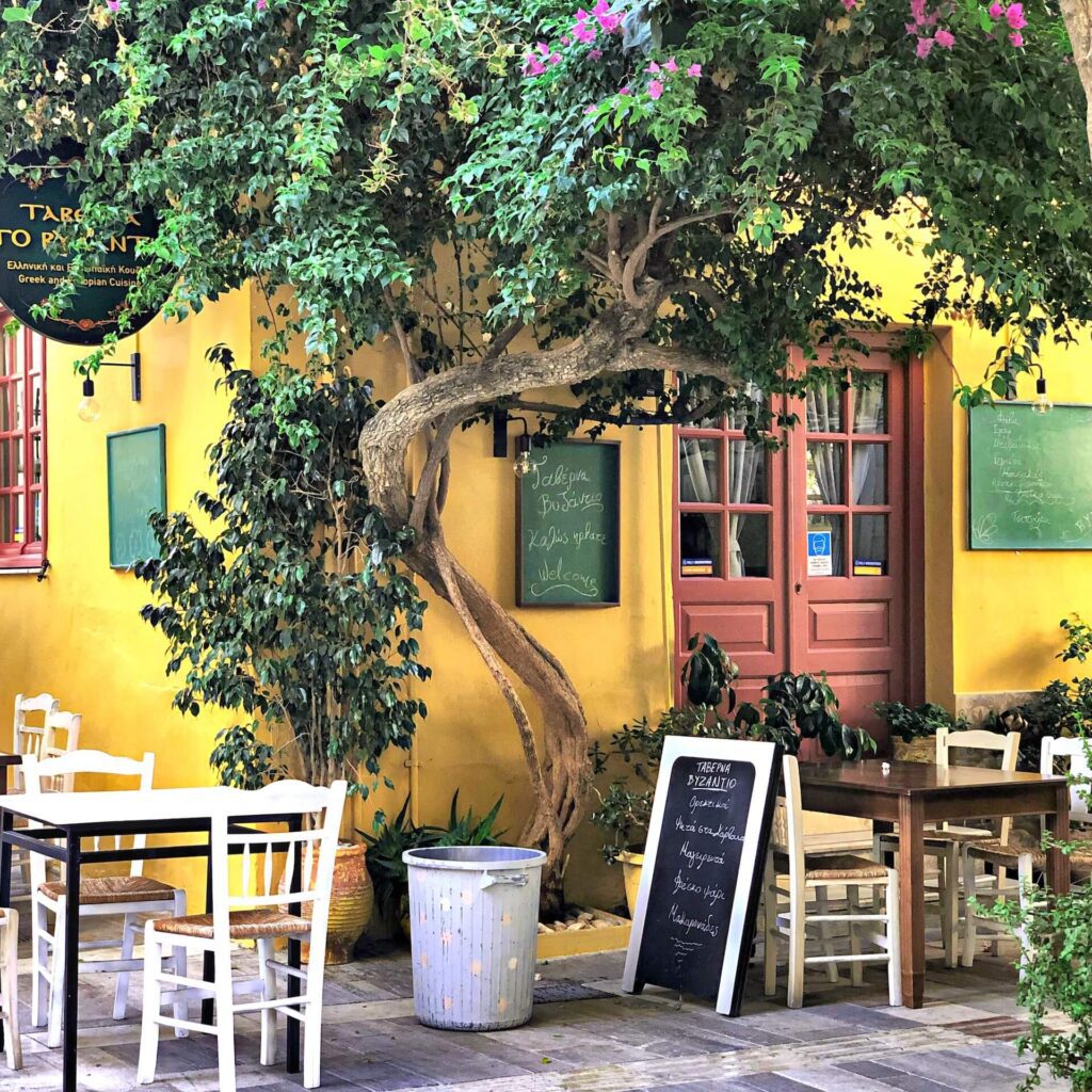 Beautiful narrow street in Nafplio, Argolida, Greece